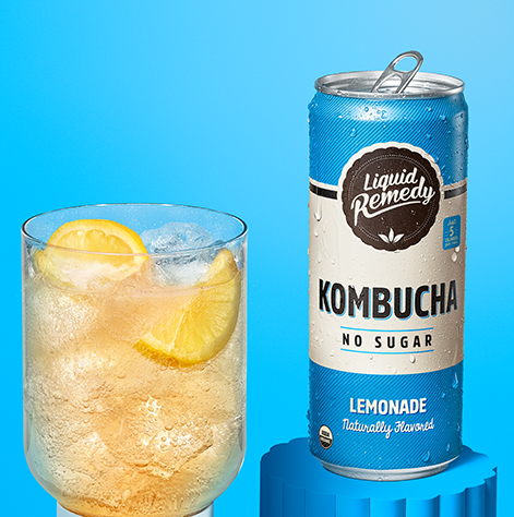 Liquid Remedy Lemonade Kombucha Can with Glass