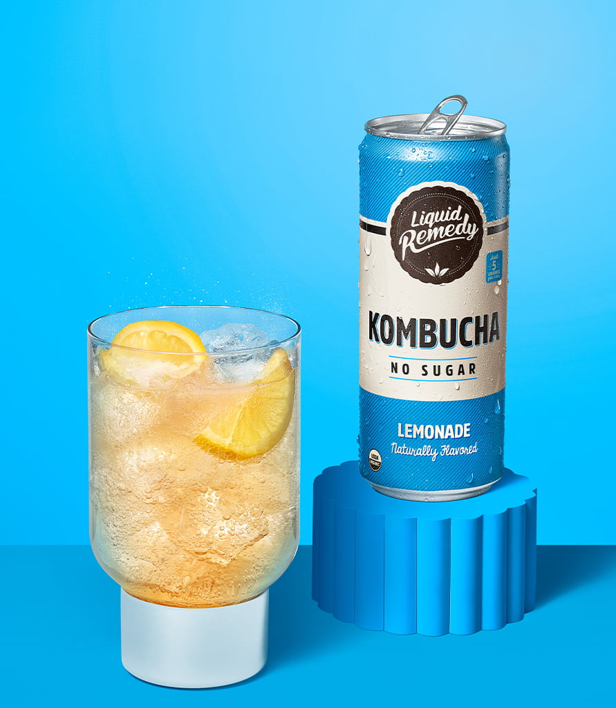 Liquid Remedy Lemonade Kombucha Can with Glass