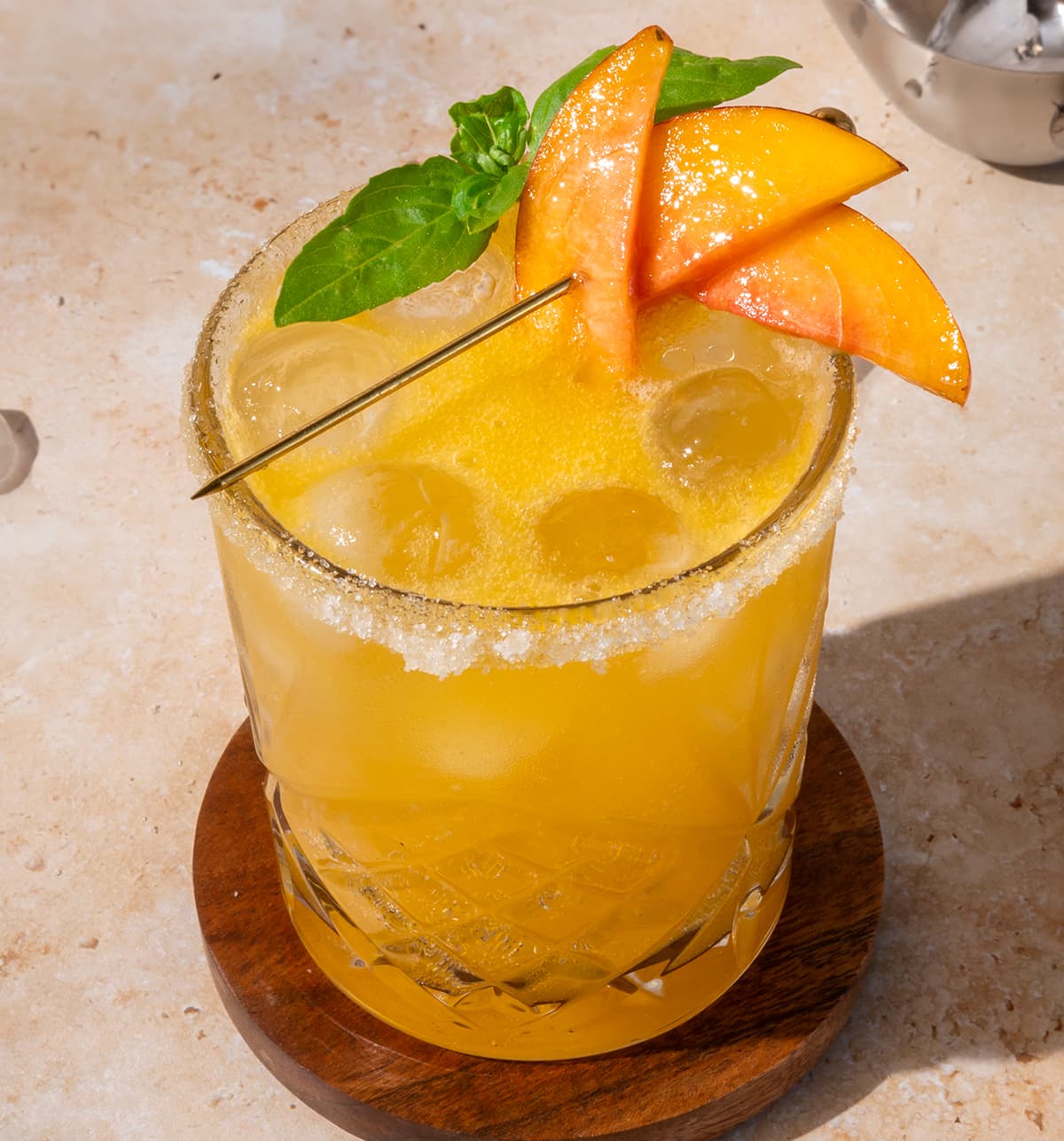 Peach Bourbon Smash Cocktail